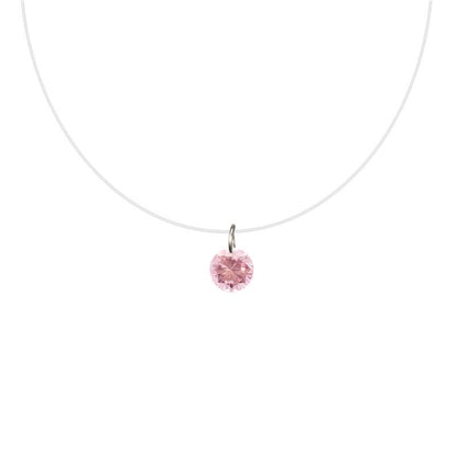 Pink Zircon Invisible Pendant Transparent Fishing Line Necklace