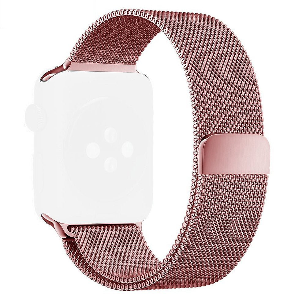 Compatible for i Watch Band Milanese Loop, Stainless Steel Magnetic Band with Metal Case for iWatch Series 1/2/3 - Shockproof Protective Bumper Replacement Strap(38mm Rose Gold)