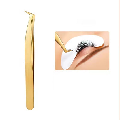 1 Pcs Golden Eyelash Extension Tweezers Stainless Steel 3D Precise Clip Fake Eyelash Tweezers Eyelash Extension Supplies Suit Nail Art Makeup Tools Individual Curved Strip Lashes Eyebrow Hair Clip chemti Fine tip Tongs