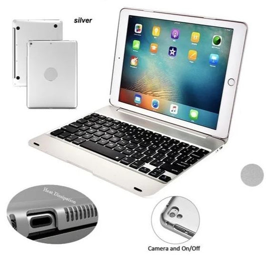 i-Pad Keyboard Case for i-Pad Pro 9.7 inch, 2018 i-Pad 6th Gen, 2017 i-Pad 5th Gen, i-Pad Air 2 & 1 case with Keyboard, 130° Smart Folio Hard Back Cover, Ultra Slim, Auto Wake and Sleep - Silver