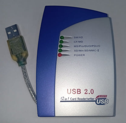 Univesal External 12-in-1 USB 2.0 Flash Memory Card Reader / Writer XD , MD , CF , MINI SD , IBM MICRODRIVE , SD  MS  MSPRO MSDUO PDUO SM MMC RSMMC pnp
