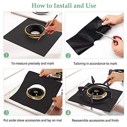Gas Stove Hob Burner Liners Mat Covers Set of 3 - 100% Non-Stick Mats, Heavy Duty, Reusable Heat Resistant for Gas, Charcoal or Electric Kitchen chula Grills Range Protectors - Easy to Clean - 15.75 x 13-Inch, Black