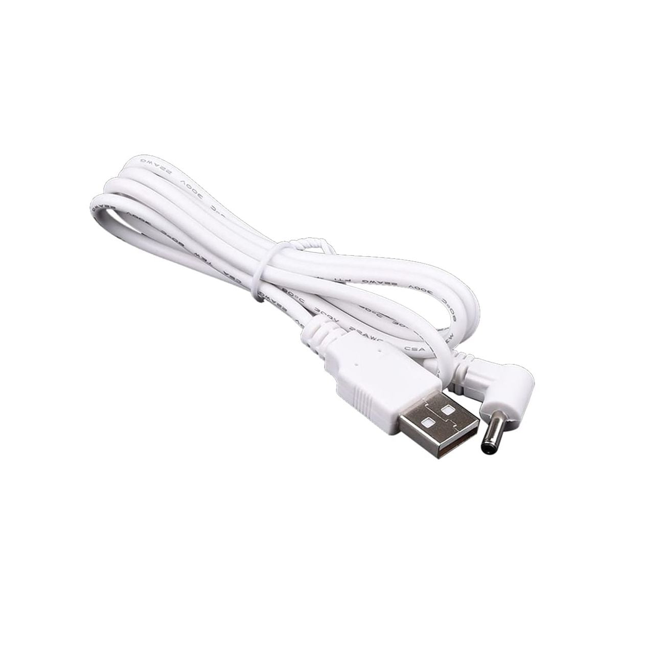 USB Male to 3.3mm Power Cable 1 Meter – 90° Angle Jack 5V 24AWG White Charging Cable for 3.3mm Devices