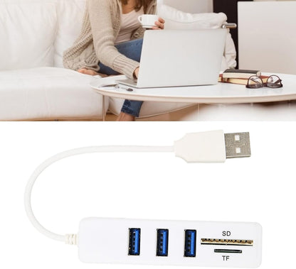 Portable USB 2.0 Hub, TF/SD Card Reader, 3 USB 2.0 Ports, 480Mbps High Speed Data Transmission, Plug and Play, USB Splitter for Keyboard, Mouse, Hard Dish and U Disk (White)