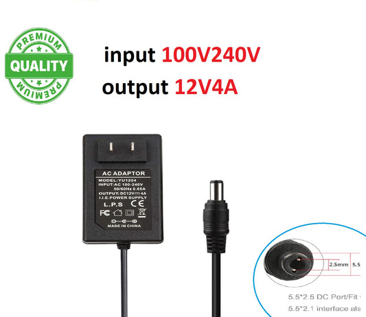 12V 4A Power Supply Adapter - AC 100-240V 50/60Hz to DC 12v 4a  with Pin 5.5mm x 2.1mm 1M cable