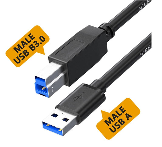 USB 3.0 Printer Cable | USB-A to USB-B Male Cord | 5Gbps High-Speed Data Sync Cable | Super Speed | AM to BM | Genuine Branded | Compatible with Printers, Scanners, Docking Stations, External Hard Drives, Monitors & More – Black
