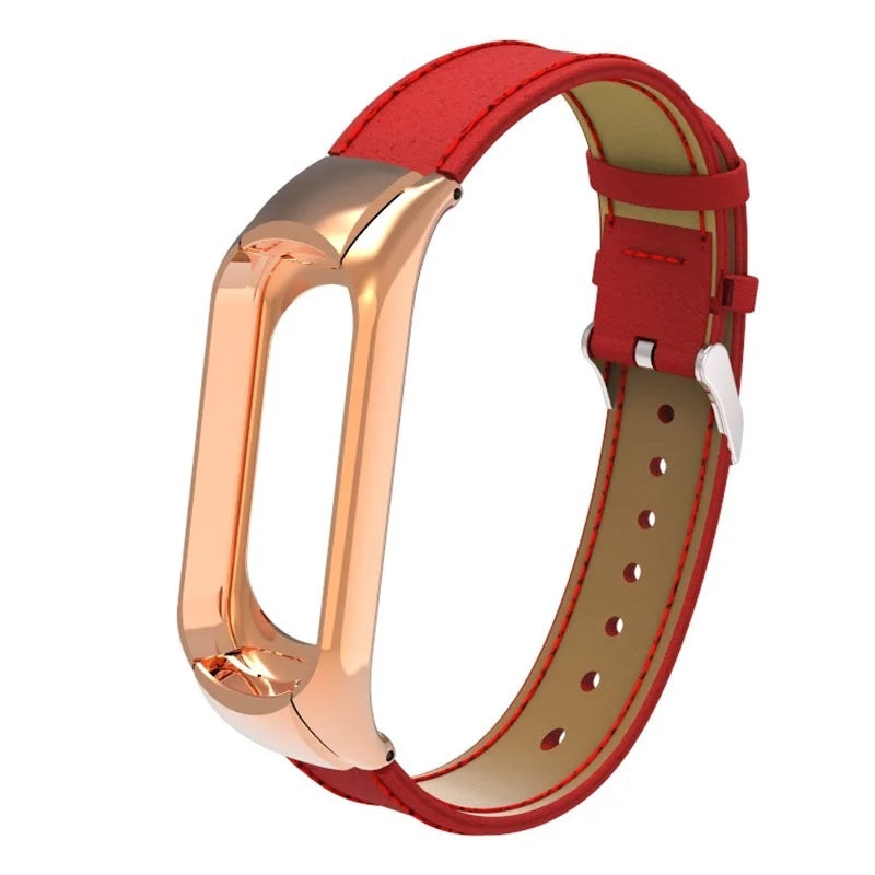 Leather Metal Frame Watch Strap for Xiaomi Mi Band 4 no wath included