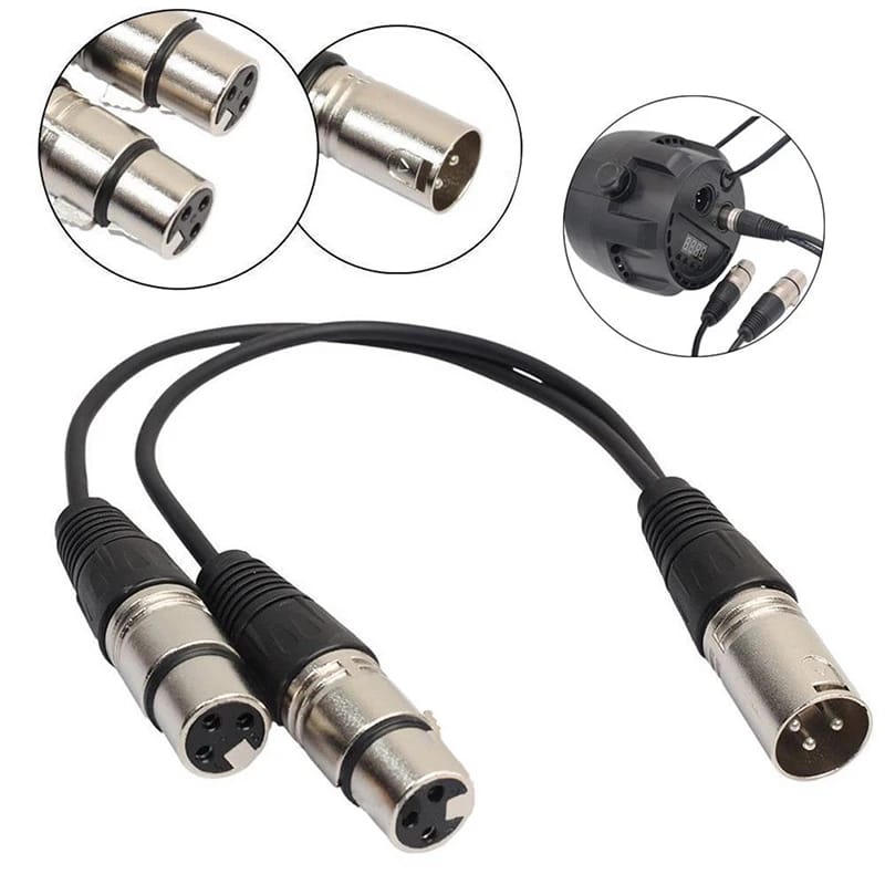XLR 3 Pin Splitter Y-Adapter Male to 2 Female DMX Cable for Microphone
