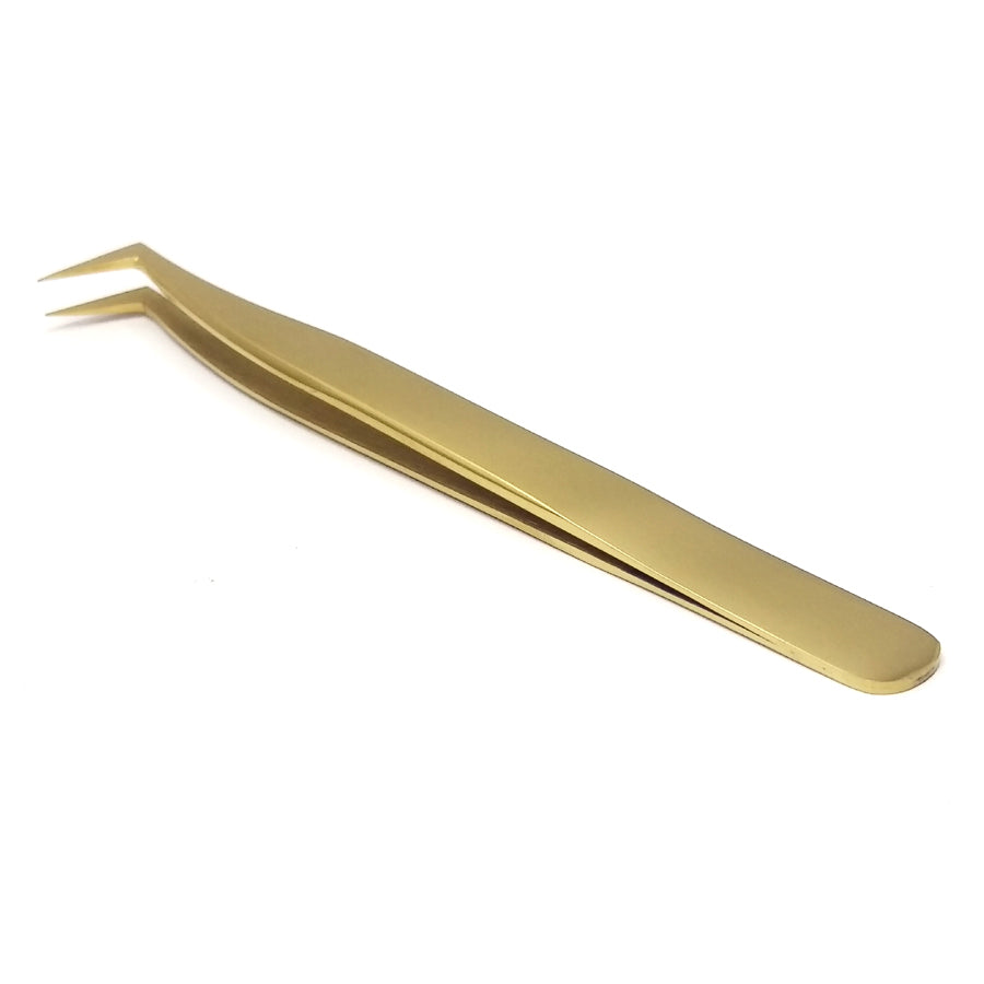 1 Pcs Golden Eyelash Extension Tweezers Stainless Steel 3D Precise Clip Fake Eyelash Tweezers Eyelash Extension Supplies Suit Nail Art Makeup Tools Individual Curved Strip Lashes Eyebrow Hair Clip chemti Fine tip Tongs