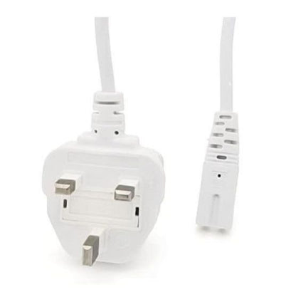 2 Pin Mains Cable IEC C7 UK Plug – 3 Meter White Power Cable for TV, Printer, Laptop Charger, PS4, PS5 & Xbox