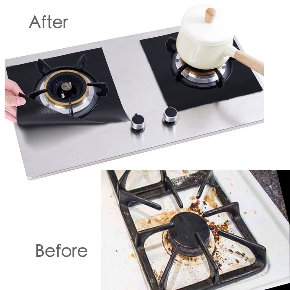 2 Pcs Stove Burner Covers  Gas Stove Protectors Black 0.2mm Double Thickness, Reusable, Non Stick, BPA Free , Fast Clean Liners for Kitchen / Cooking. Size 10.6" x 10.6" inch