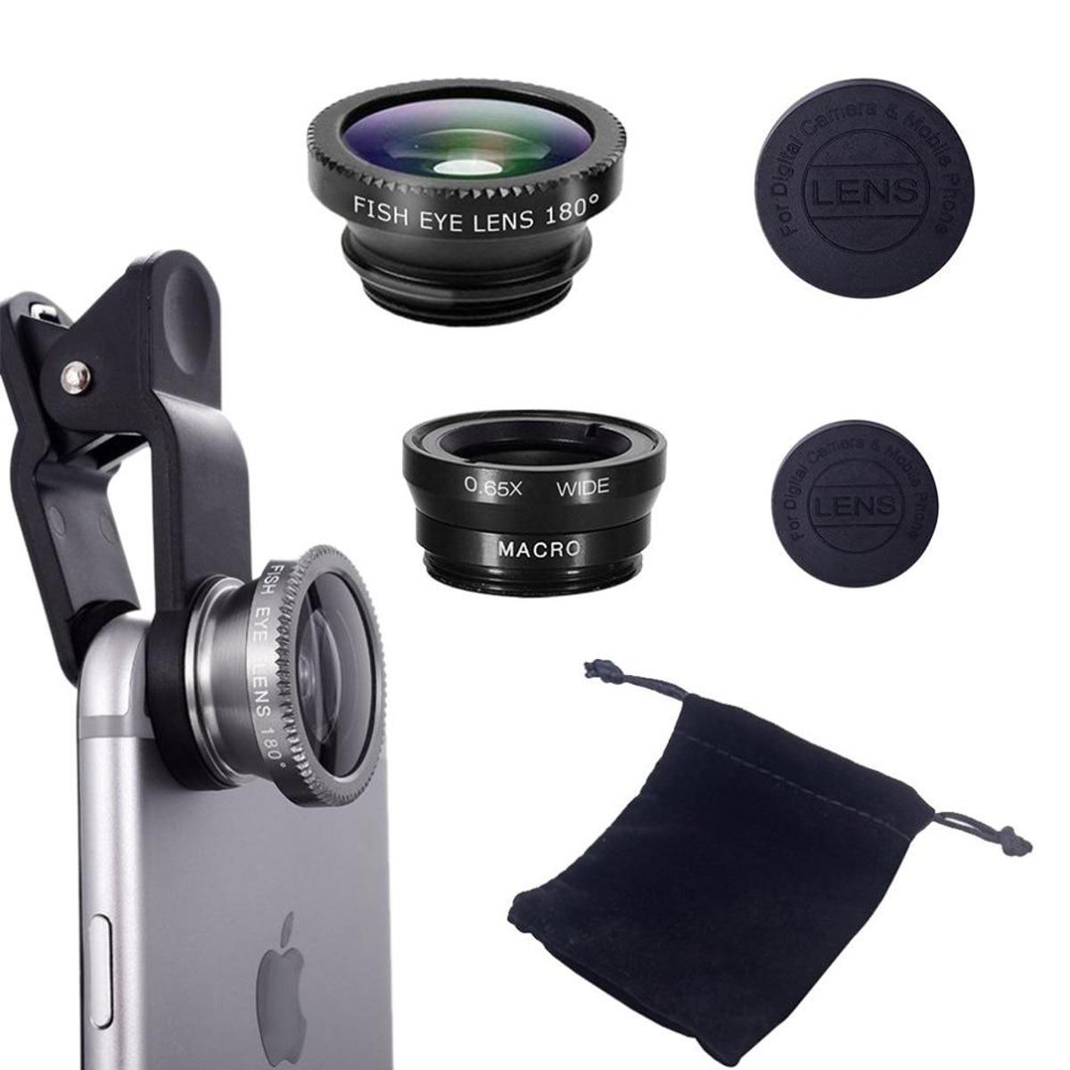 Fish Eye Lens 3 In 1 Metal Mobile Lenses Fish Eye Clip-On Wide Angle Camera Lens for Phone – Compatible with All Smartphones, Tablets, iOS & Android