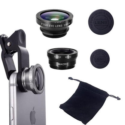 Fish Eye Lens 3 In 1 Metal Mobile Lenses Fish Eye Clip-On Wide Angle Camera Lens for Phone – Compatible with All Smartphones, Tablets, iOS & Android