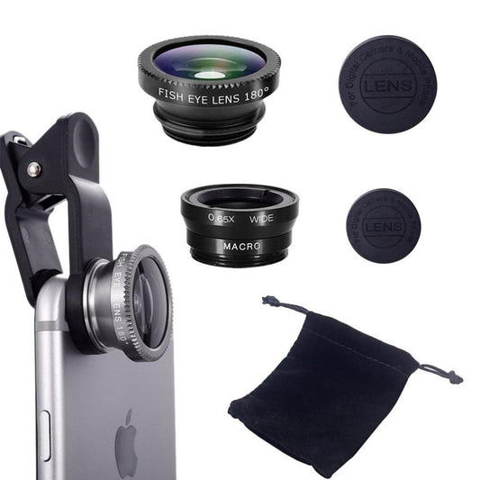Fish Eye Lens 3 In 1 Metal Mobile Lenses Fish Eye Clip-On Wide Angle Camera Lens for Phone – Compatible with All Smartphones, Tablets, iOS & Android