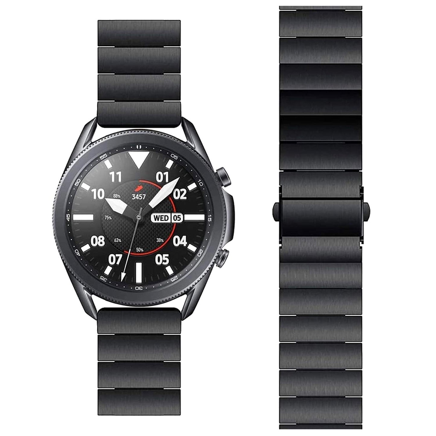 22mm Watch Strap Stainless Steel Metal Compatible All Smartwatch Belt Matte Finish Luxury Band Black 90 G