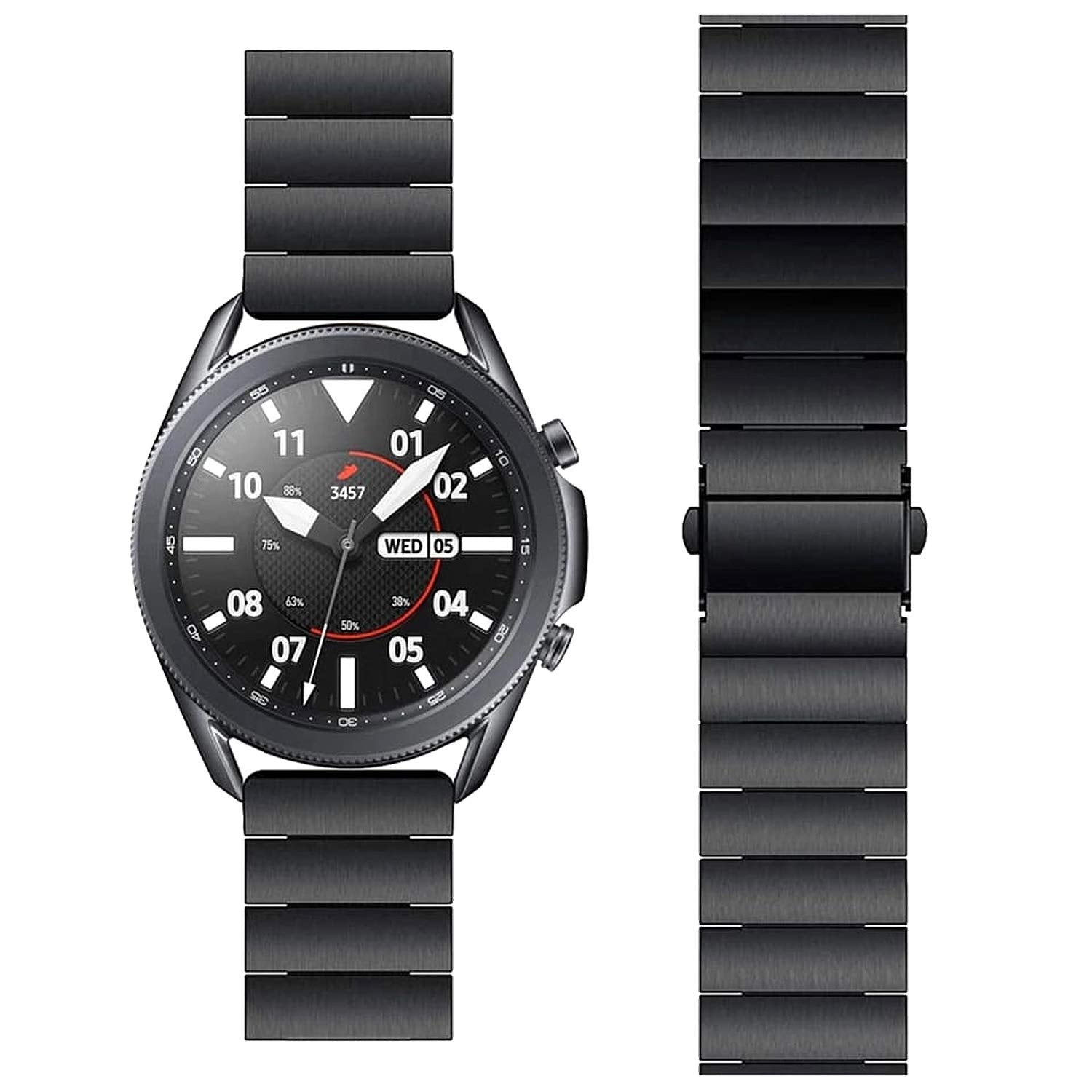 22mm Watch Strap Stainless Steel Metal Compatible All Smartwatch Belt Matte Finish Luxury Band Black 90 G