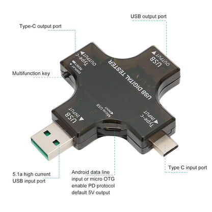 USB C Tester Multifunctional USB Safety Tester Voltage Meters USB 2 in 1 Type C Pd USB Power Current Voltage Meter Tester Voltmeter