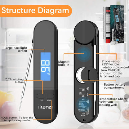 iKanzi Digital Meat Thermometer | Instant Read Grill & Kitchen Thermometer | Cooking, Roasting, BBQ, Baking, and Food Temperature Probe