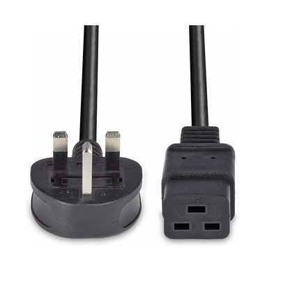2 Meter UK 3 Pin Plug to IEC C19 Power Cable Black – Heavy Duty Power Cord for Server, UPS & PDU