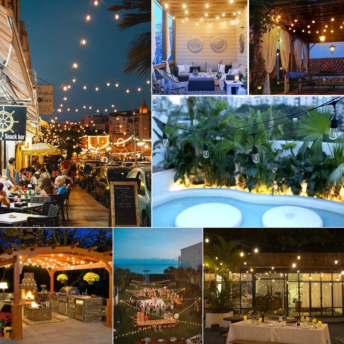 S14 Outdoor String Lights – mains powered, 128 FT, 38 plastic LED bulbs, IP65 waterproof, heavy-duty festoon lights for backyard/patio/café/balcony/party/wedding