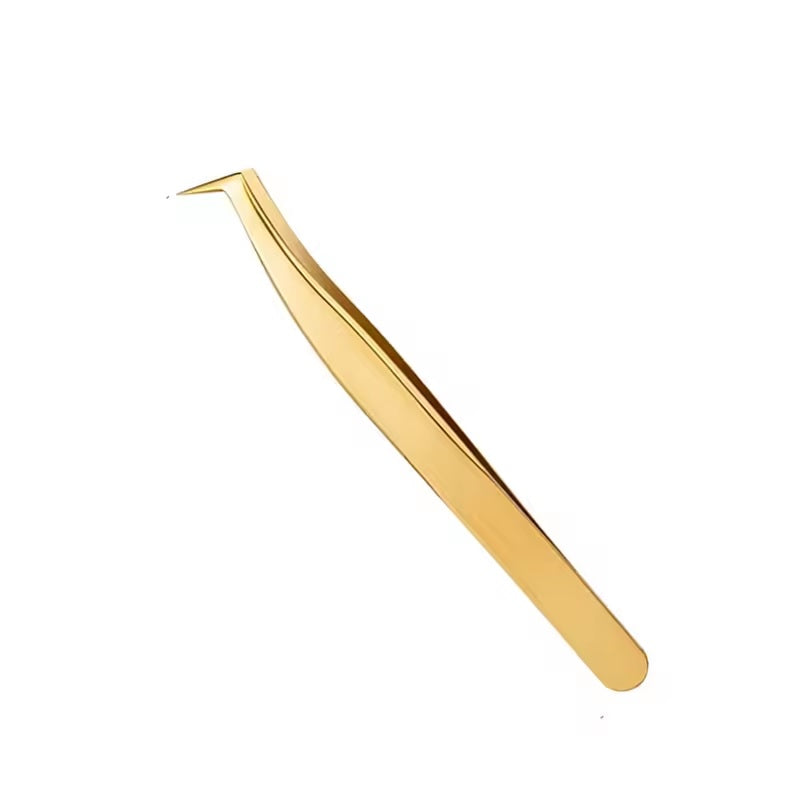 1 Pcs Golden Eyelash Extension Tweezers Stainless Steel 3D Precise Clip Fake Eyelash Tweezers Eyelash Extension Supplies Suit Nail Art Makeup Tools Individual Curved Strip Lashes Eyebrow Hair Clip chemti Fine tip Tongs