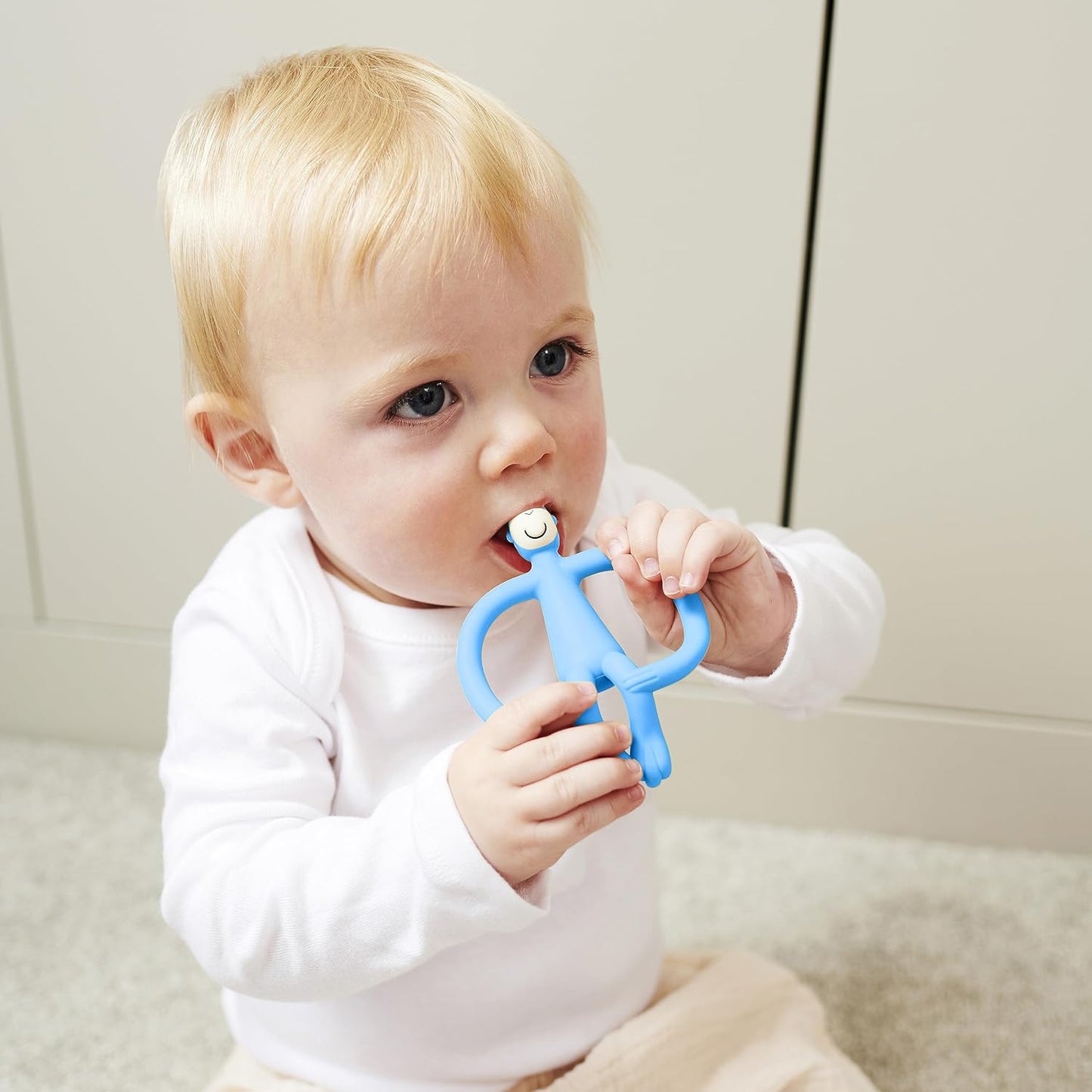 Matchstick Monkey, Original Teether & Gel Applicator, Silicone, Easy To Grip, BPA Free, 3 Months Old+, 10.5 cm, Light Blue and pink  Monkey