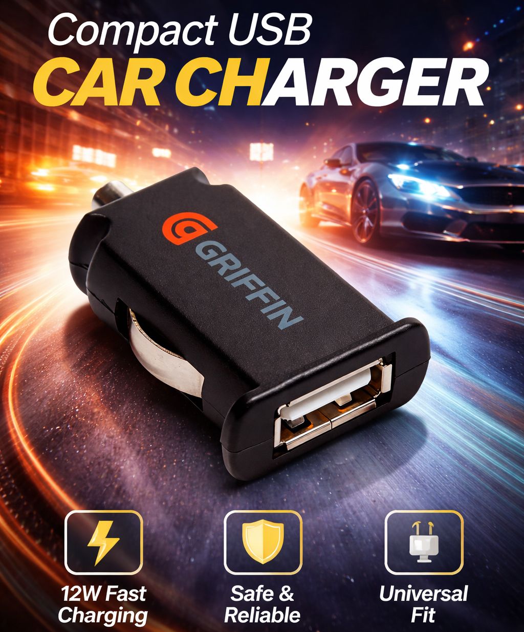 Griffin GC23095 PowerJolt Micro – Durable Smart World Mine Car Charger  For Car, Truck, Jeep | iPad, iPhone & iPod | Universal USB | Black