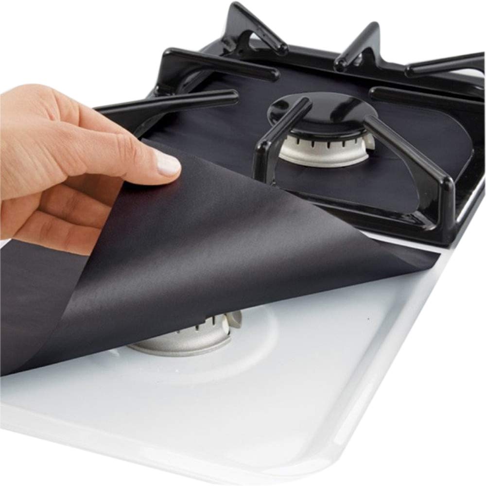 Gas Stove Hob Burner Liners Mat Covers Set of 3 - 100% Non-Stick Mats, Heavy Duty, Reusable Heat Resistant for Gas, Charcoal or Electric Kitchen chula Grills Range Protectors - Easy to Clean - 15.75 x 13-Inch, Black