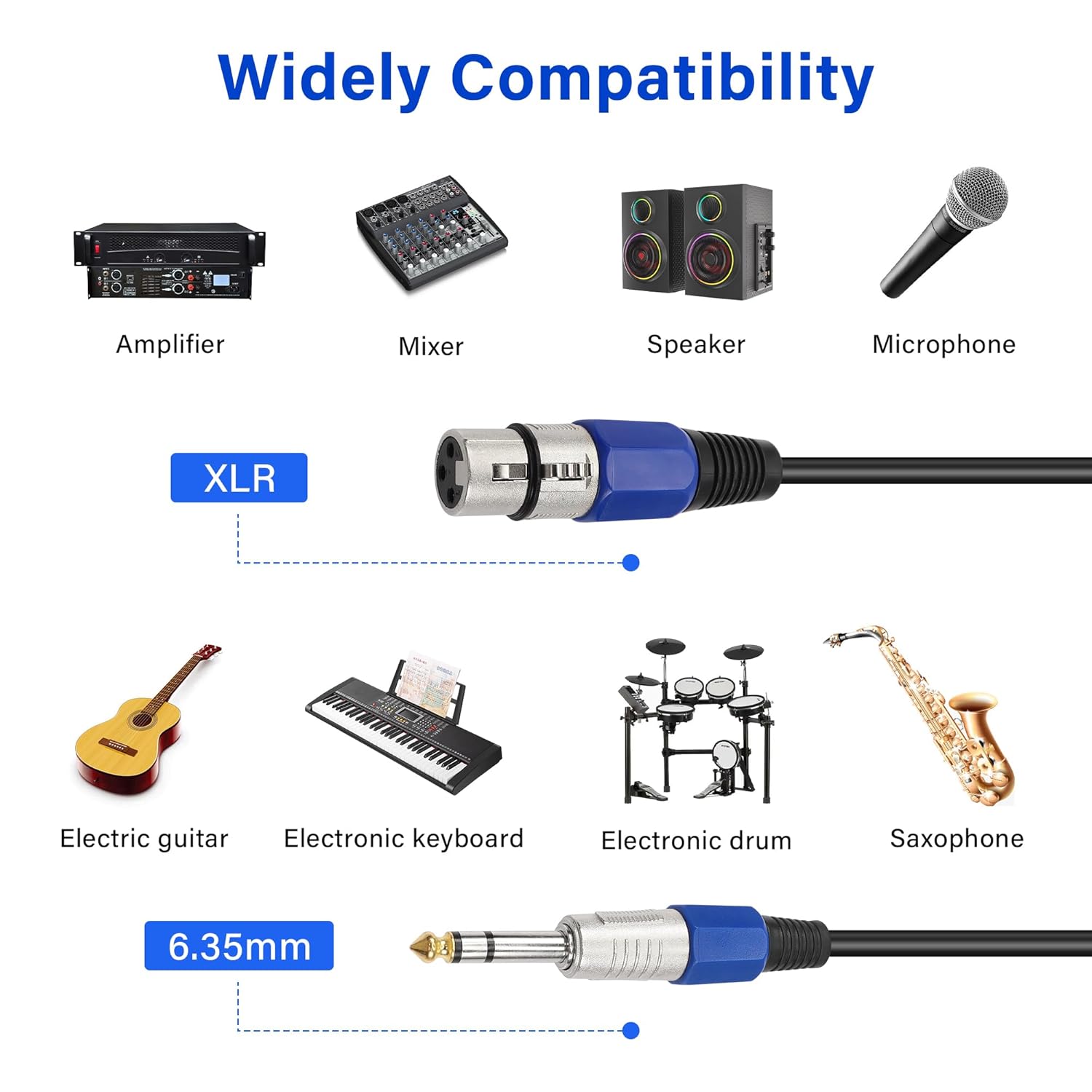 1/4" to XLR Cable,XLR 3 Pin Female to 6.35mm TRS Male Balanced Microphone Cable for Microphone, Mixer, Speaker（0.3M/1FT）