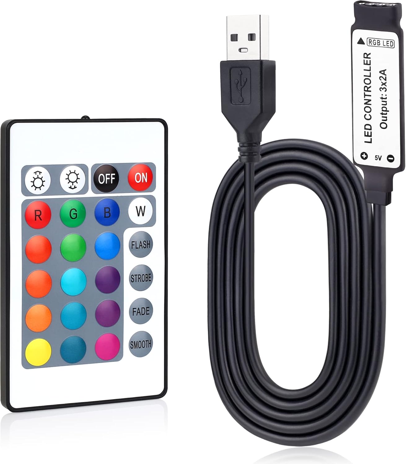 5V USB RGB LED Controller with IR Wireless Remote – 4-Pin 5050/2835/5630 LED Strip Controller (19cm / 1.5ft) for Color Changing Lights