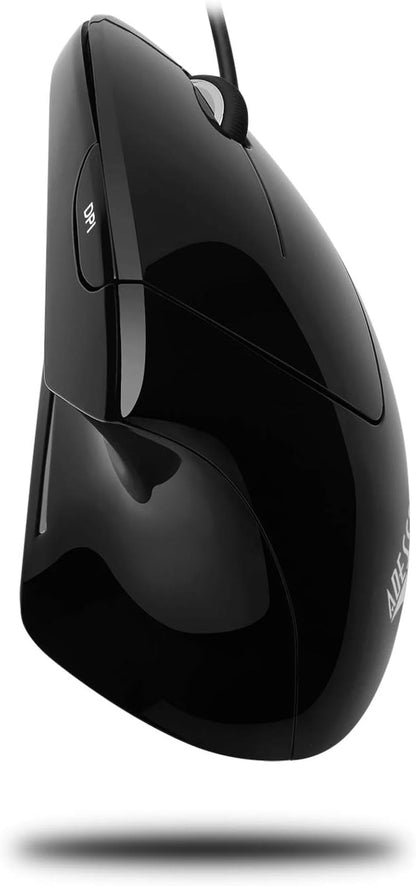 Branded Adesso iMouse E1 Vertical Ergonomic USB Mouse – 1600 DPI Illuminated Optical Wired Mouse with 6 Buttons for Right-Handed Users