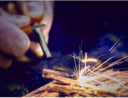 Handle Fire Starter Camping Outdoor Orange Ferrocerium Flint Stone Rod Lighter | Magnesium Emergency Survival Tool for Hiking & Bushcraft