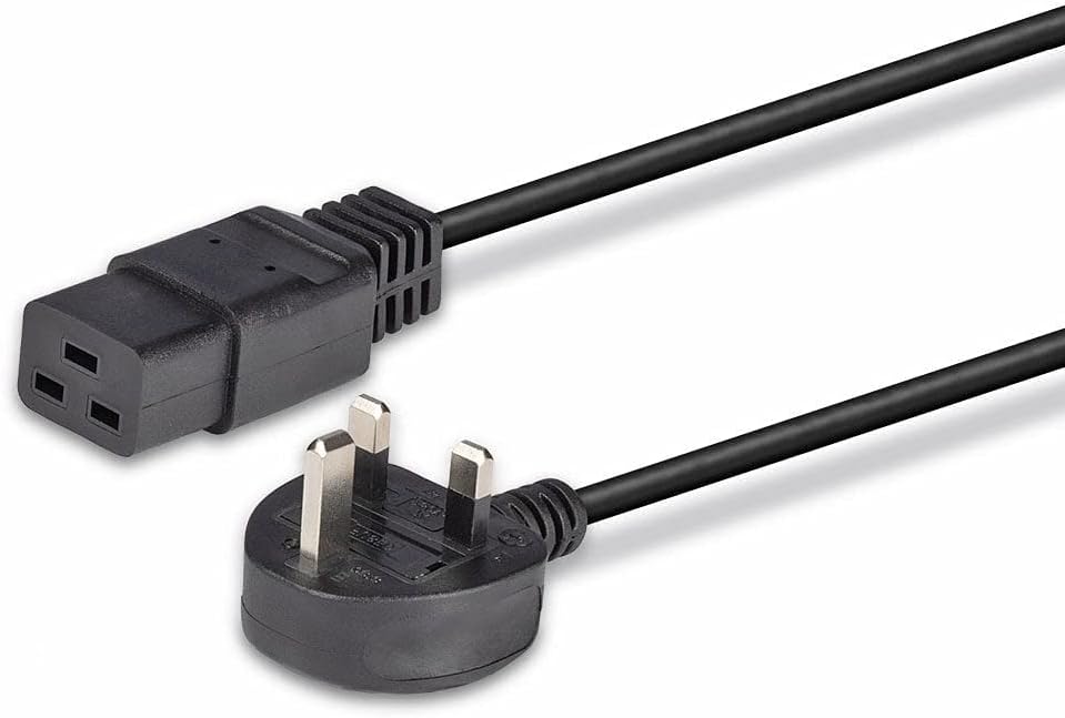 2 Meter UK 3 Pin Plug to IEC C19 Power Cable Black – Heavy Duty Power Cord for Server, UPS & PDU