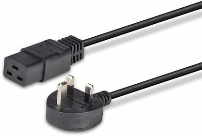 2 Meter UK 3 Pin Plug to IEC C19 Power Cable Black – Heavy Duty Power Cord for Server, UPS & PDU