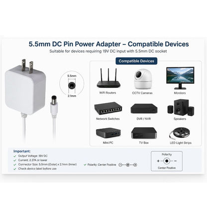 Lucent Trans 19V 2.37A AC Power Adapter with 5.5mm DC Jack - Laptop Charger Power Supply