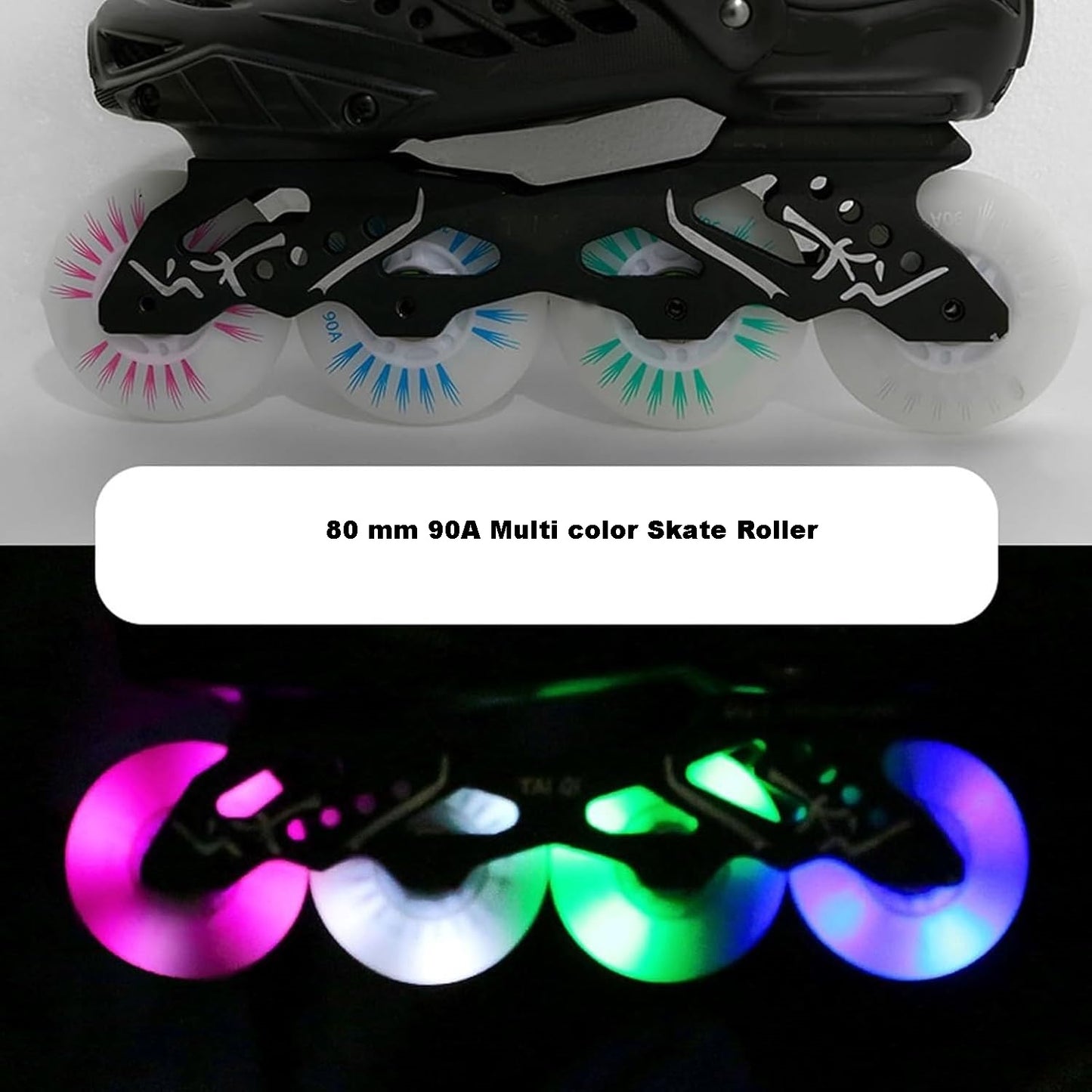 (1 Piece) 80mm LED Inline Skate Replacement Wheel 90A – Multicolor Light-Up Rollerblade Wheel for Inline Skates & Roller Skates