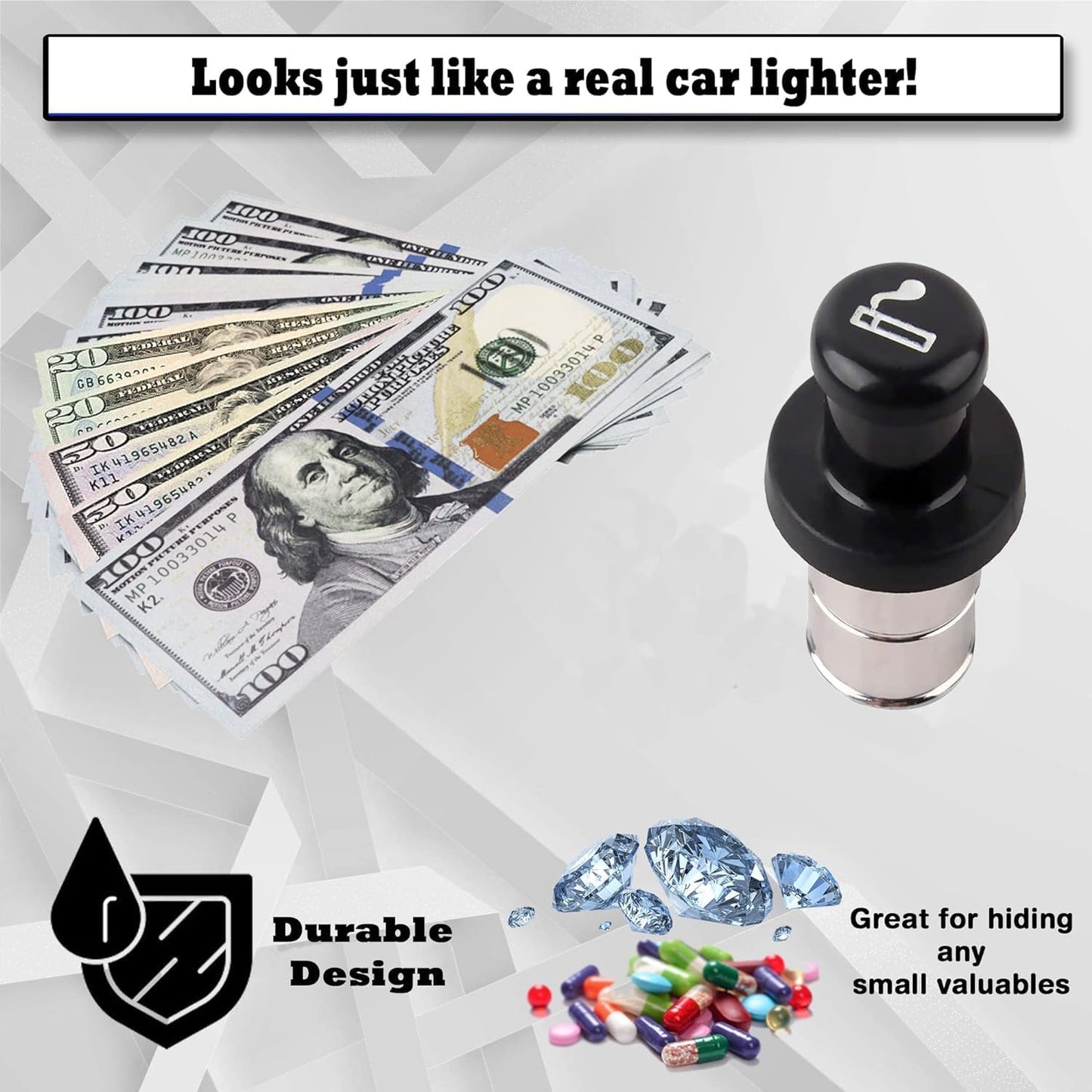 Vehicle Lighter Diversion Safe, Hidden Storage Container for Cash and Valuables