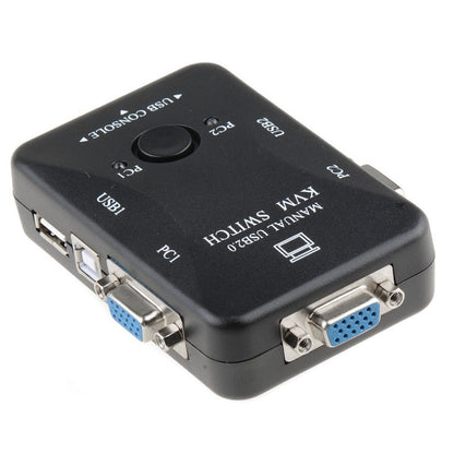 Branded 2 Port USB 2.0 KVM Switch Box – 2 In 1 Out Keyboard Mouse Monitor Sharing Switch for PC, Laptop & Desktop