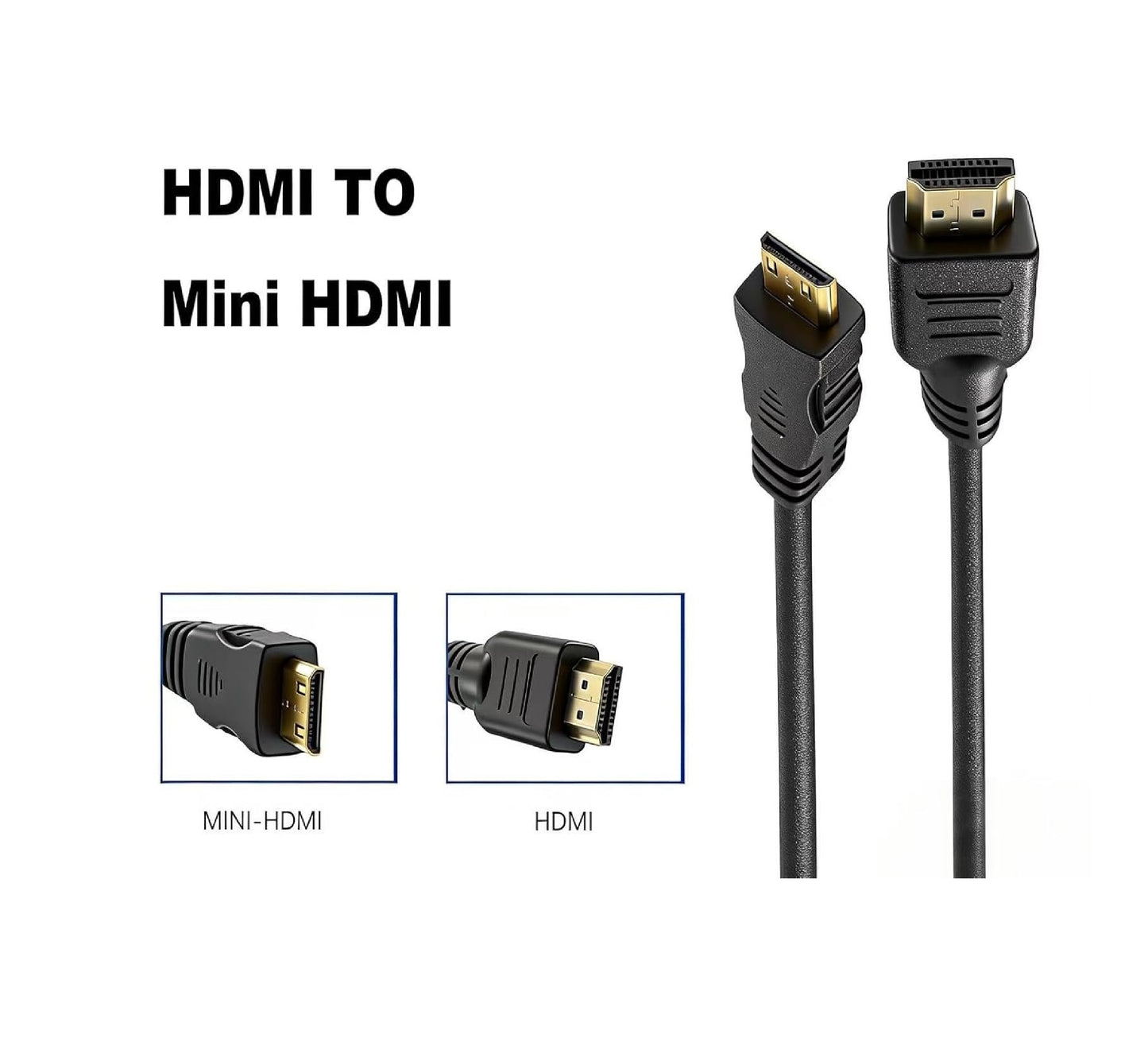 HDMI to Mini HDMI Cable 2 Meter | Gold Plated Male to Male High Speed HD Cable for Laptop, Tablet, Camera & Devices (Black)