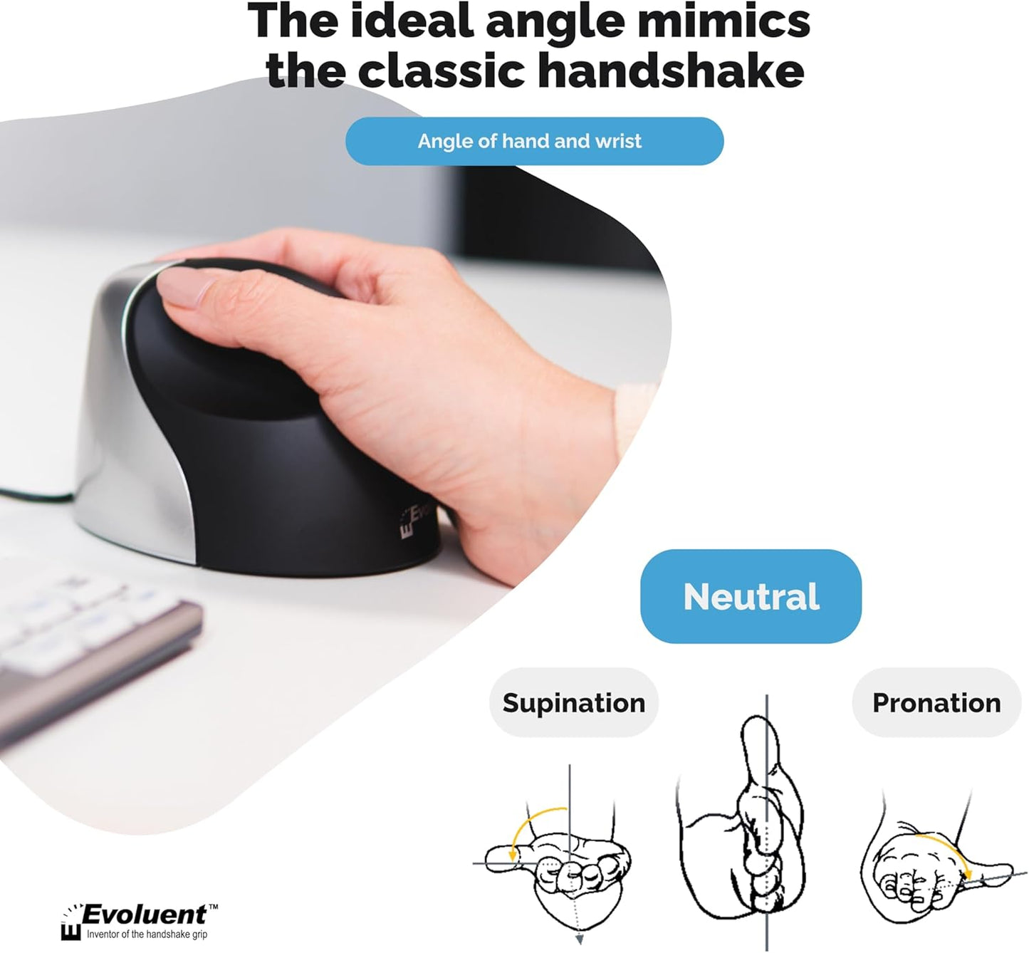 Evoluent VM3R2-RSB Vertical Wireless Mouse – Ergonomic Handshake Design for Wrist Pain Relief & Comfort