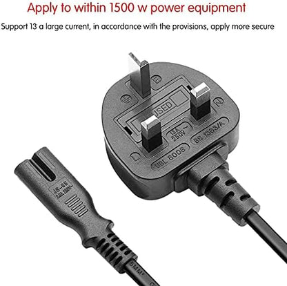 AC Power Universal UK Plug Mains Cable – IEC C7 2‑Pin Lead for PS4, Monitors, Smart TV, Printer & Computer