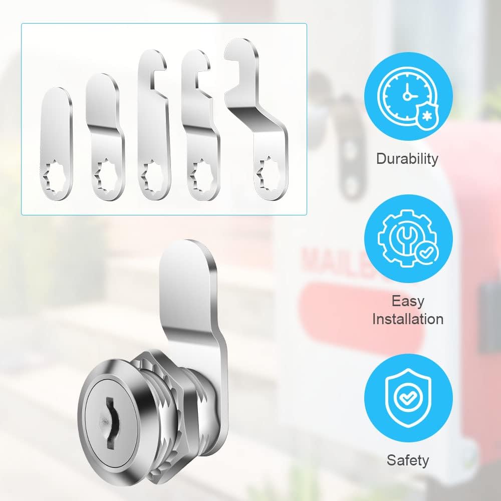 Flintronic 16mm Security Mailbox Cam Lock with 2 Keys & 5 Locking Plates – Cabinet, Drawer, File Cabinet & Tool Box Locking Solution