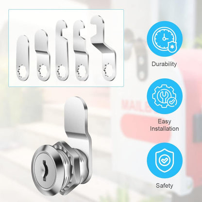 Flintronic 16mm Security Mailbox Cam Lock with 2 Keys & 5 Locking Plates – Cabinet, Drawer, File Cabinet & Tool Box Locking Solution