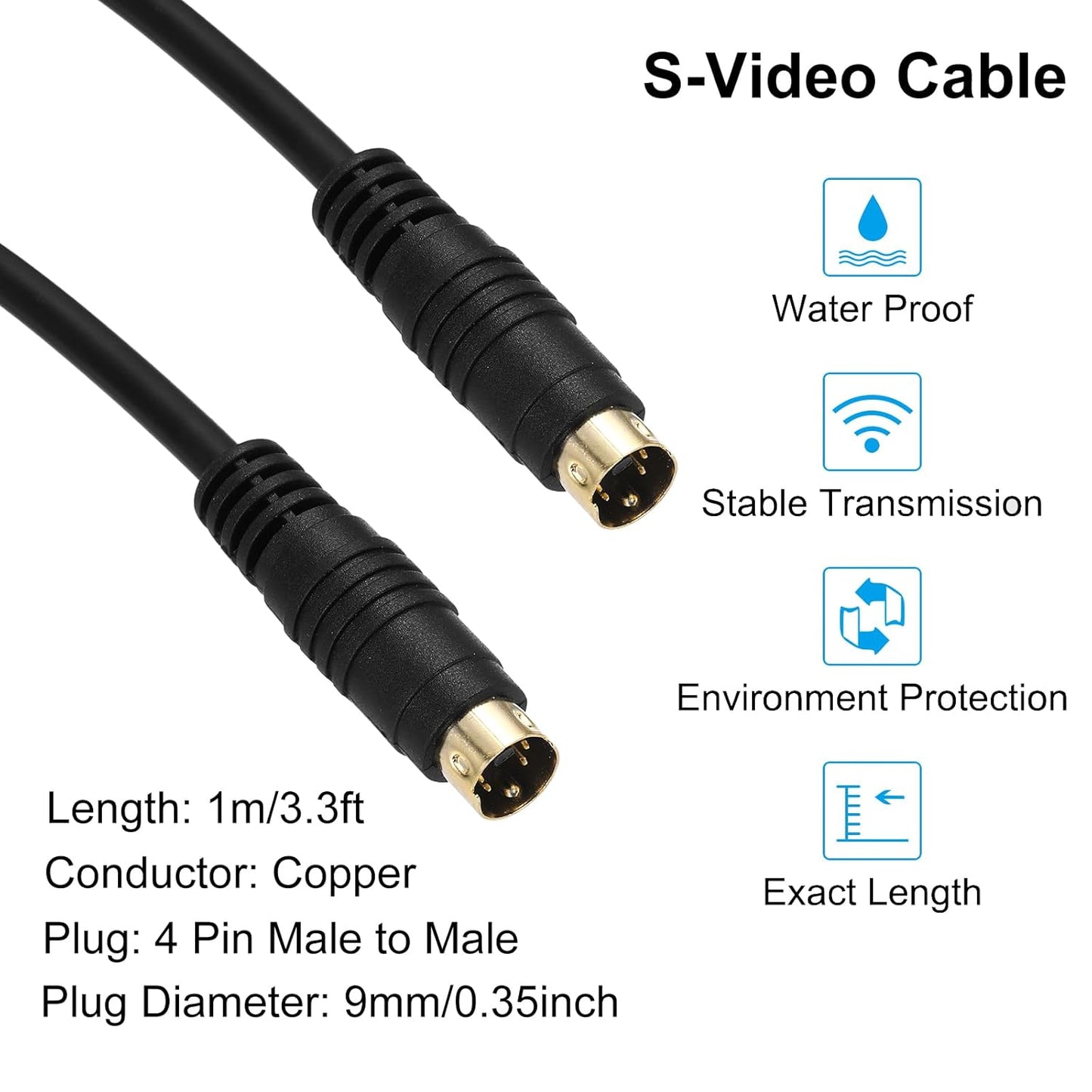 Mini DIN 4 Pin S-Video Cable Male to Male S-VHS AV Cable for TV Monitor DVD VCR Receiver High Quality Video Cable