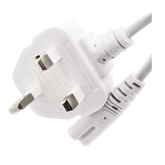 2 Pin Mains Cable IEC C7 UK Plug – 3 Meter White Power Cable for TV, Printer, Laptop Charger, PS4, PS5 & Xbox