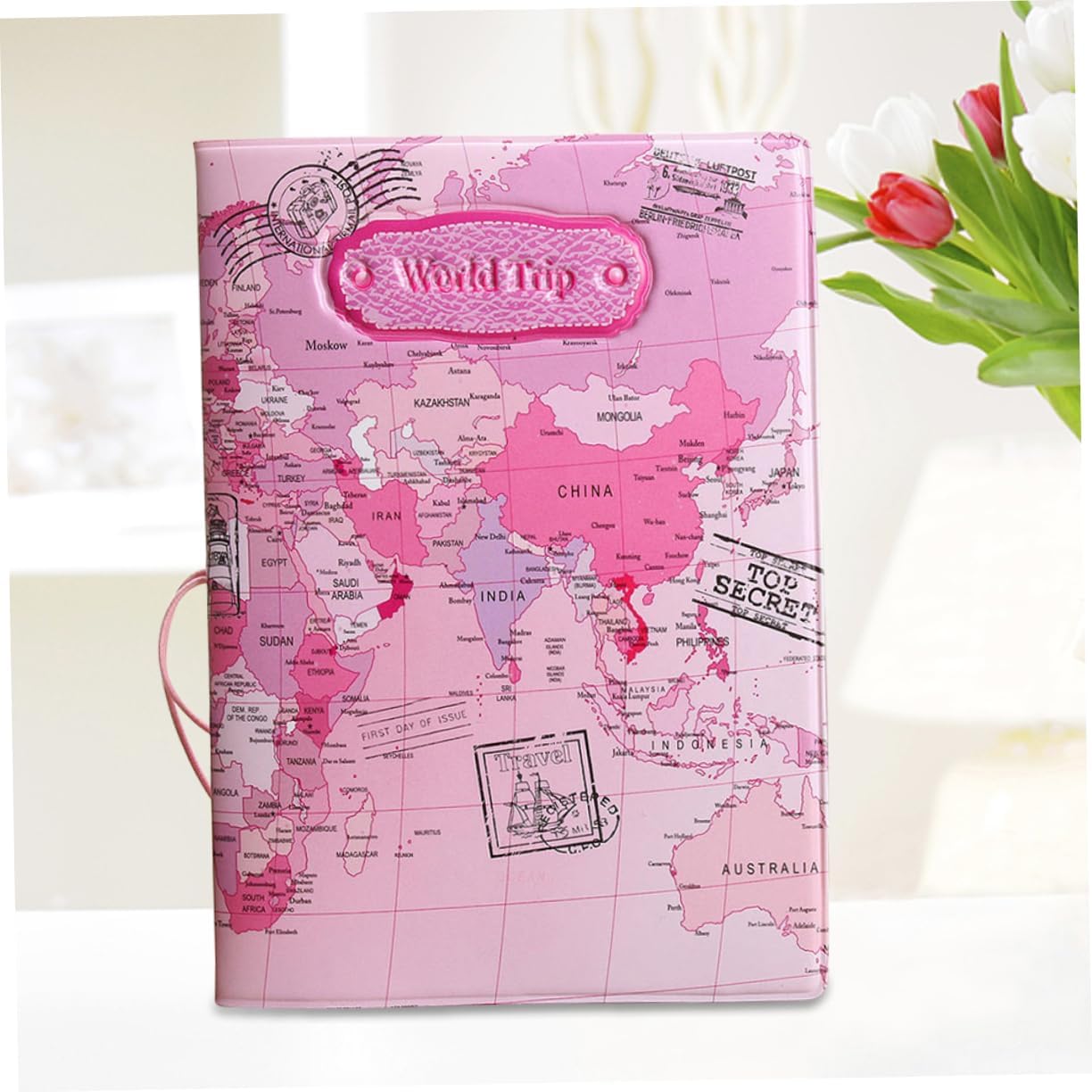 RFID Blocking PU Leather Passport Holder – Globe Design Travel Document Cover for Passport & Boarding Pass