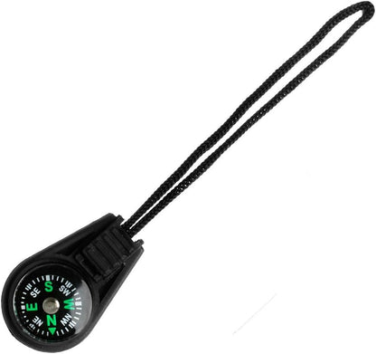 Mini Zipper Pull Compass Backpack Strap Charm – Waterproof Sport Survival Compass with 51M Depth Blackout Dial | Outdoor Hiking Gear Accessory (Black)