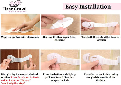 Child Proof Safety Locks for Drawers, Cabinets & Doors – Easy Install Kid-Resistant Straps (21×5 cm, White) for Cupboards, Wardrobes, Toilets & Furniture