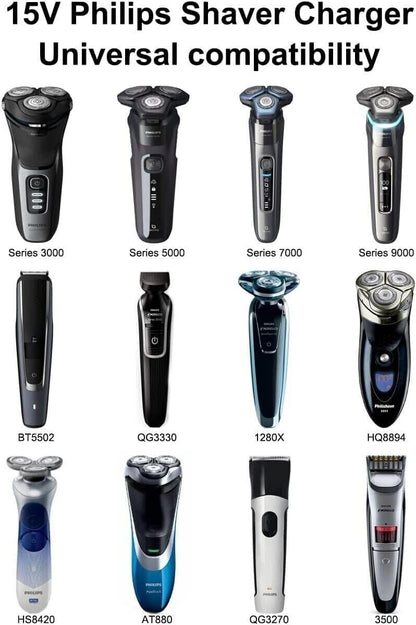 15V Charger for Philips Norelco Shaver – Compatible with Aquatec, Arcitec & Multigroom Beard Trimmer Power Adapter