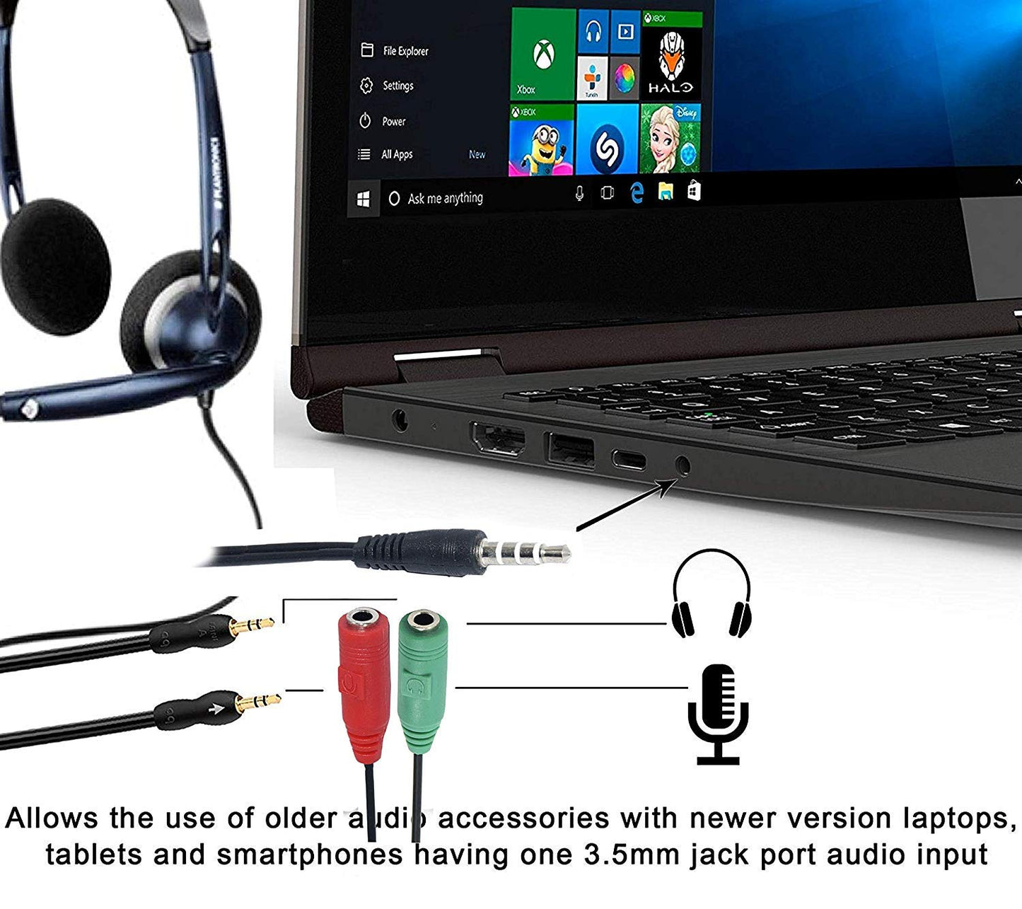 3.5mm Headphone & Mic Audio Y Splitter Cable – Dual Jack Adapter for PC/Laptop (Red/Green)